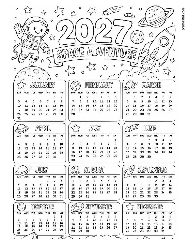 Coloring 2027 Yearly Calendar