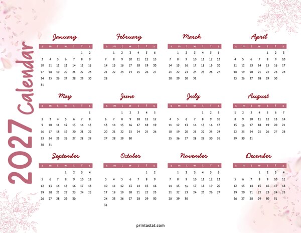 Floral 2027 Yearly Calendar