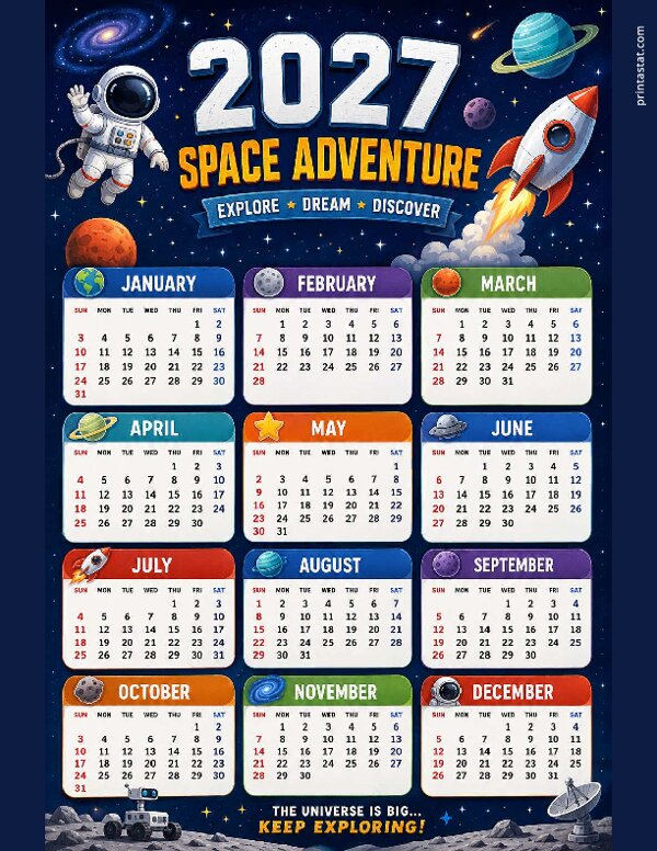 Space 2027 Yearly Calendar
