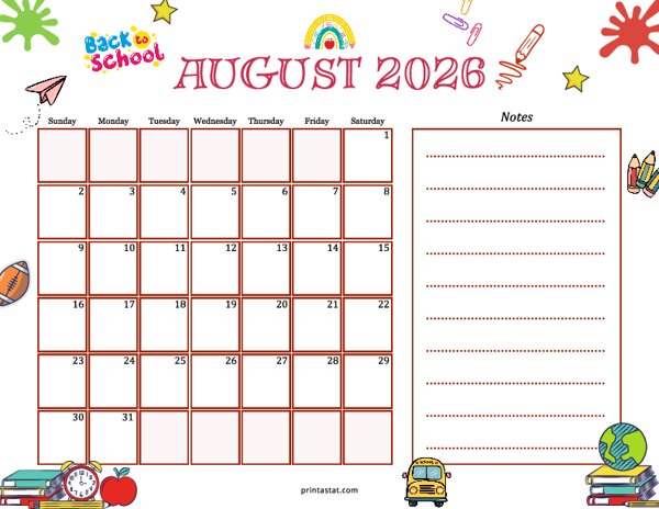 August 2026 Calendar - Back to School