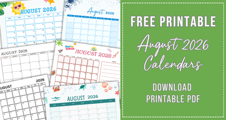 Free Printable August 2026 Calendars