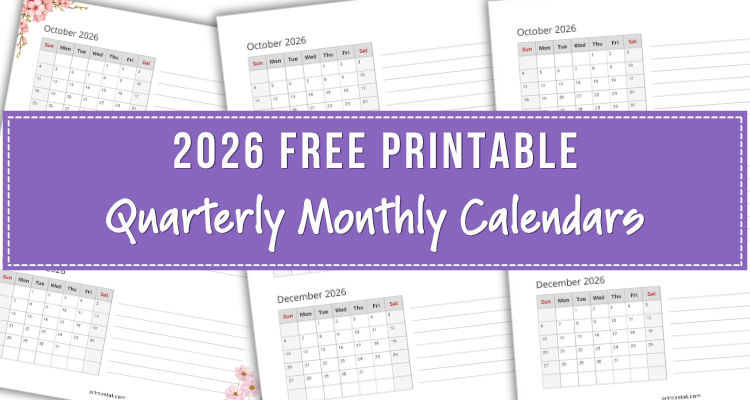 2026 Fee Printable Quarterly Monthly Calendars
